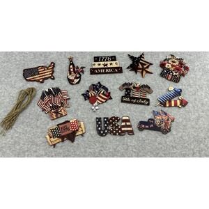 Americana Ornaments Wood Americana Die Cut Patriotic Fourth Of July Set Of 12